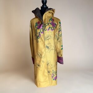 Long Gold Floral Statement Winter Coat